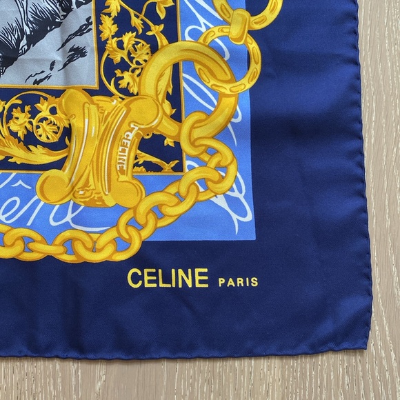 CELINE Paris scarf, navy with multicolor patterns - Picture 2 of 7